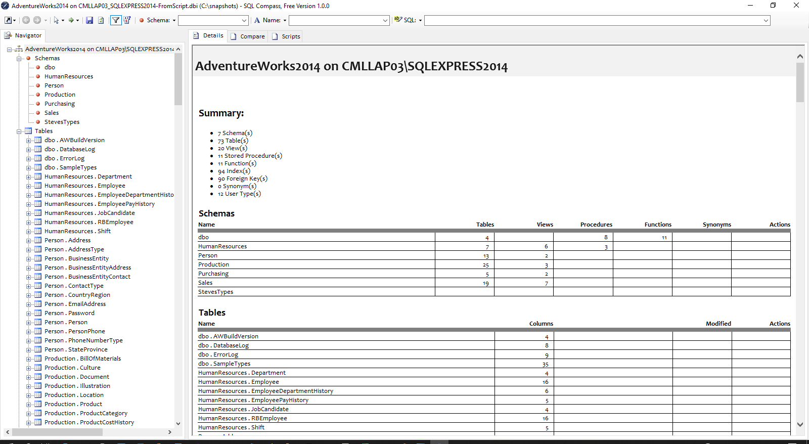 The snapshot will be created by analysing the SQL contained in the script