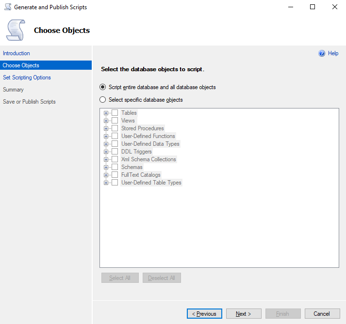 CREATE script for all objects in the database