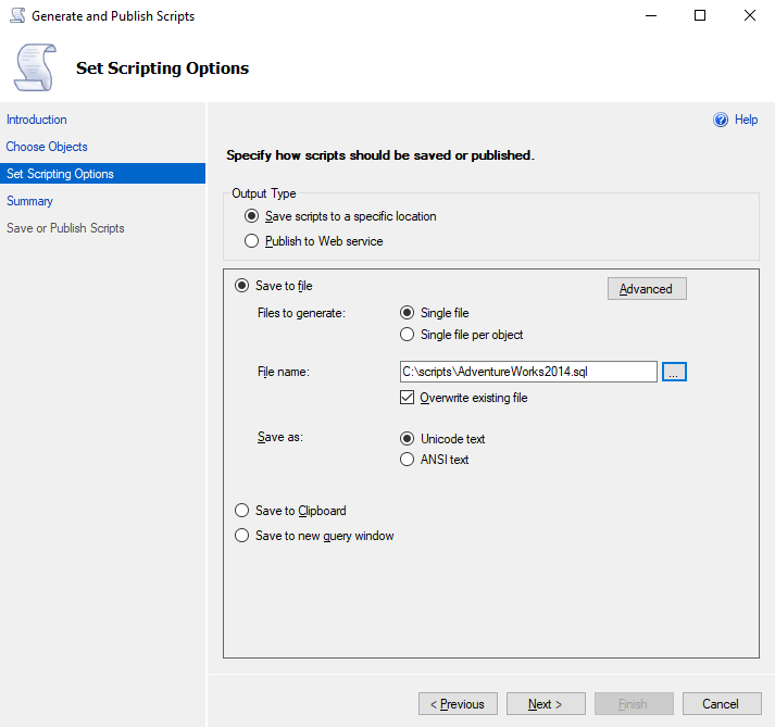 Set scripting options
