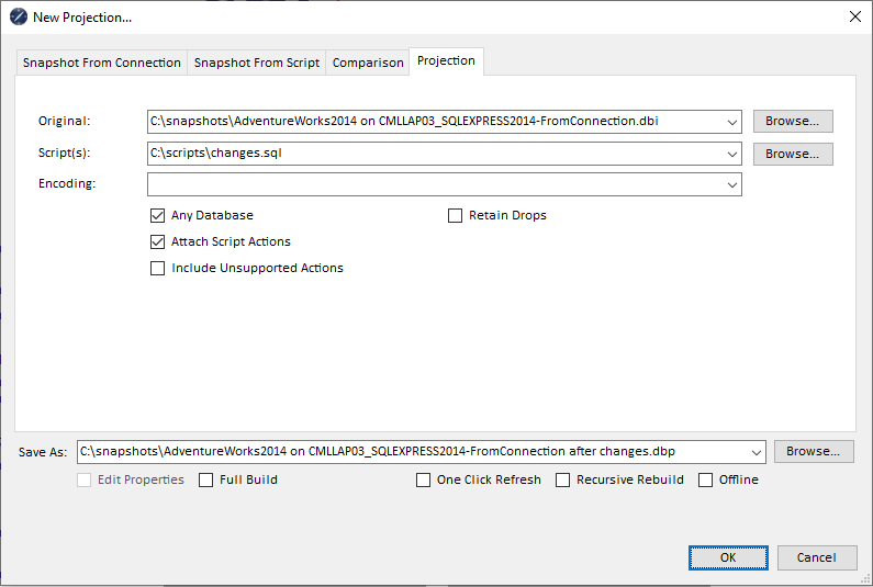 Select a filename suggestion from the Save As dropdown - Comparison and Projection